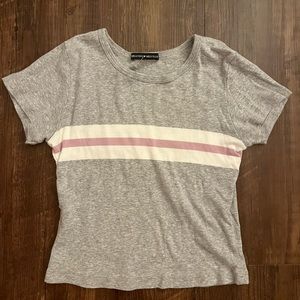 Grey Cotton Brandy Melville Tee with Stripes
